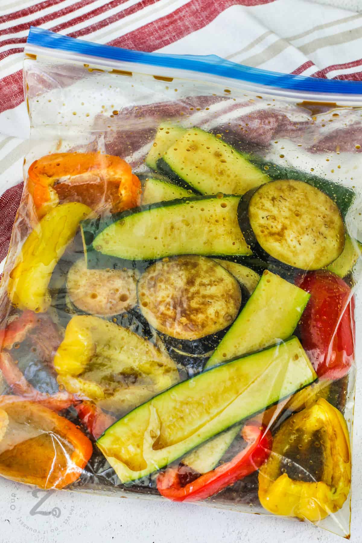 vegetables marinating in a bag to make Grilled Vegetables