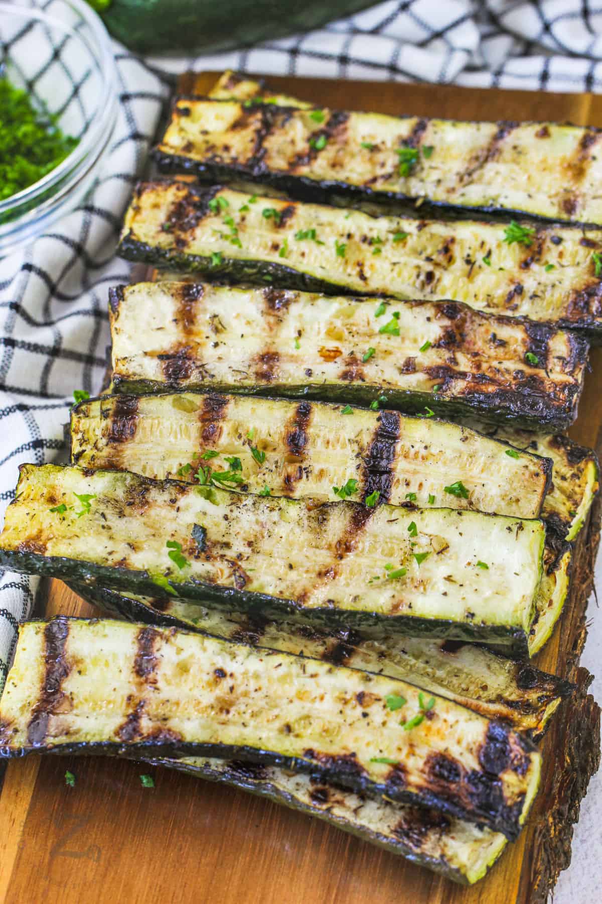 Grilled Zucchini on a wooden board