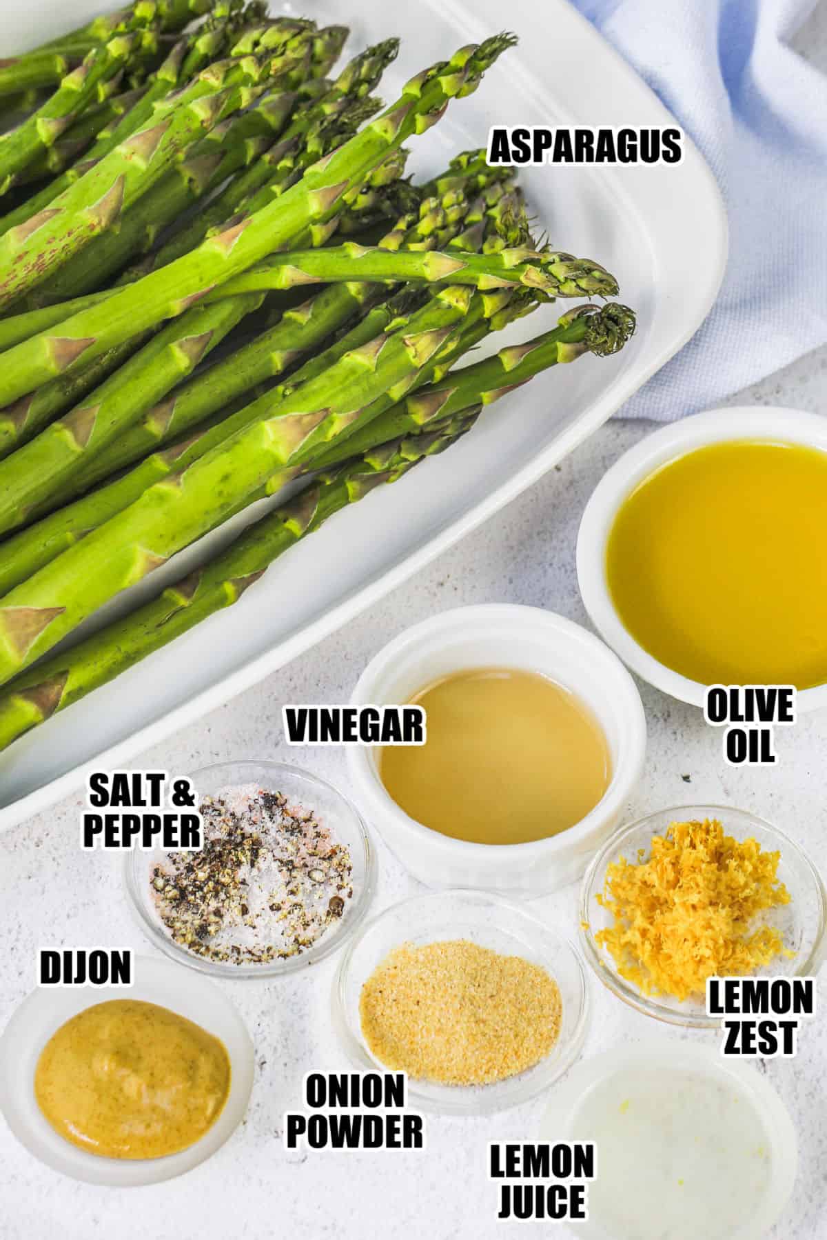 asparagus , lemon zest , lemon juice and other ingredients to make Grilled Asparagus with labels