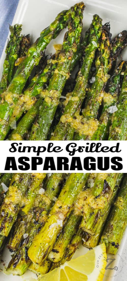 plated Grilled Asparagus with writing