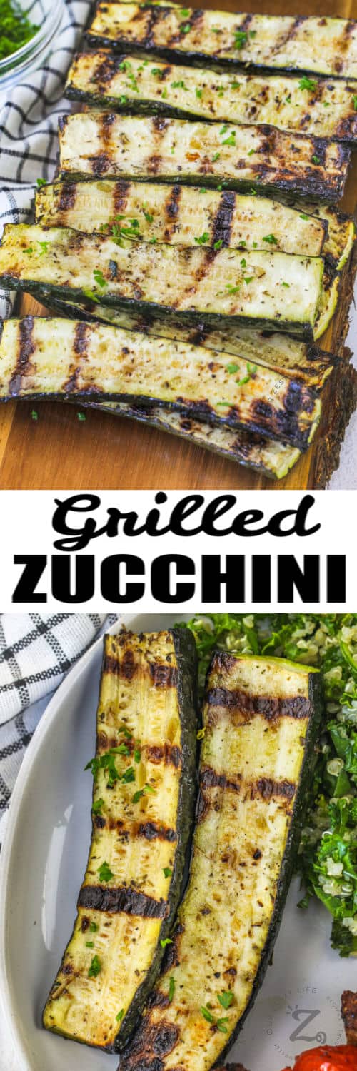 cooked Grilled Zucchini and plated with writing