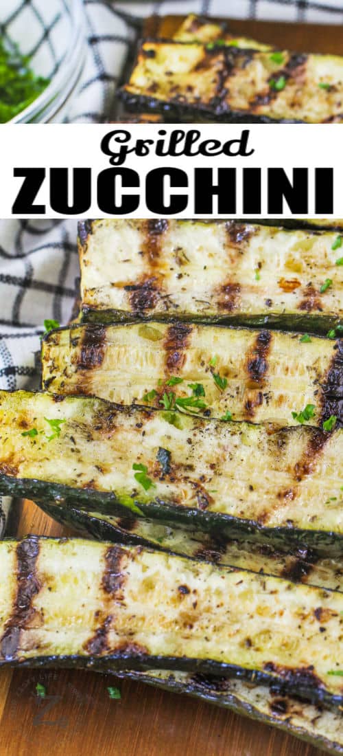 Grilled Zucchini on a wooden board with writing