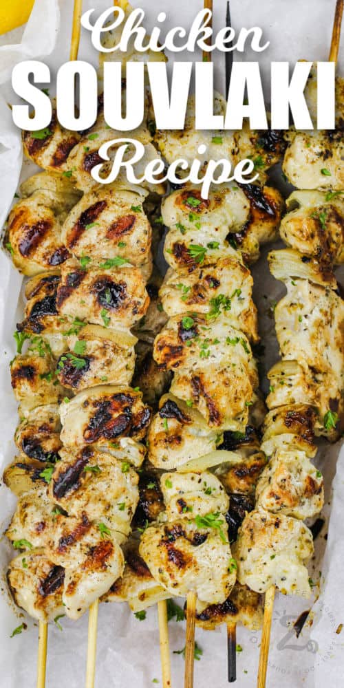 cooked Chicken Souvlaki with a title