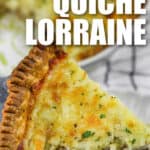 slice of Quiche Lorraine with writing