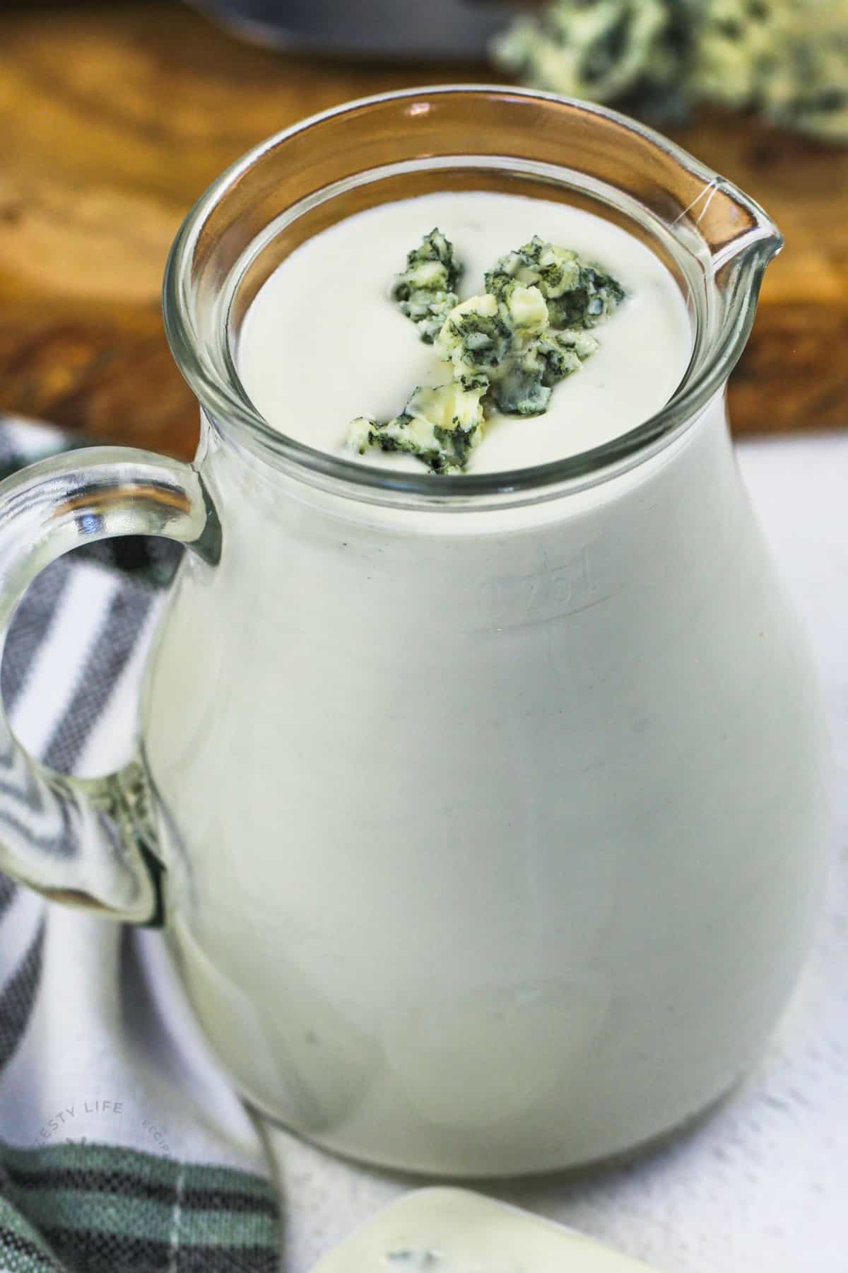 close up of jug of Blue Cheese Dressing