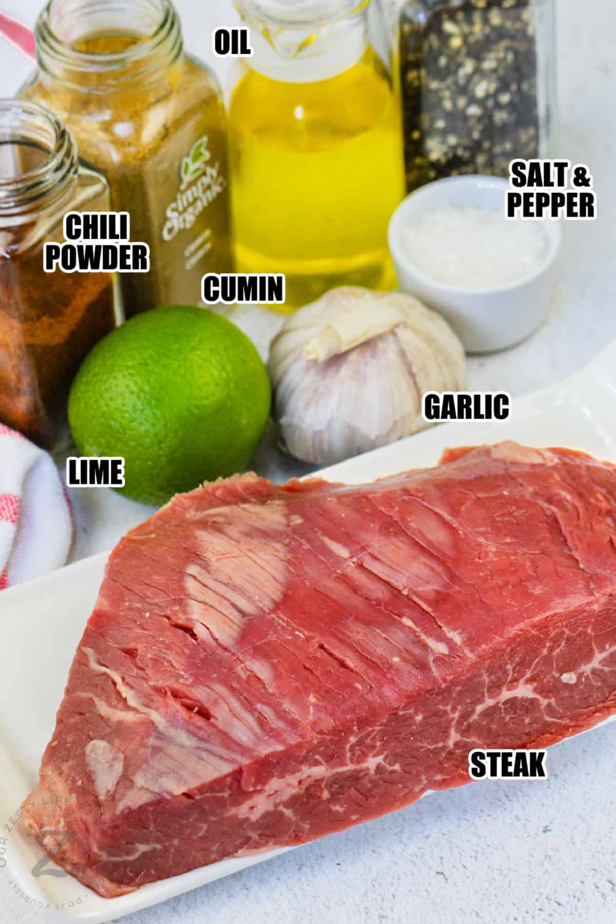 steak, cumin, chili powder, lime, oil to make Grilled Flank Steak