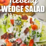 plated Wedge Salad with tomatoes and bacon with riting