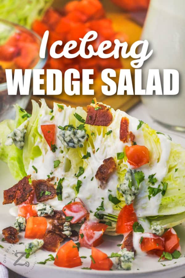 plated Wedge Salad with tomatoes and bacon with riting