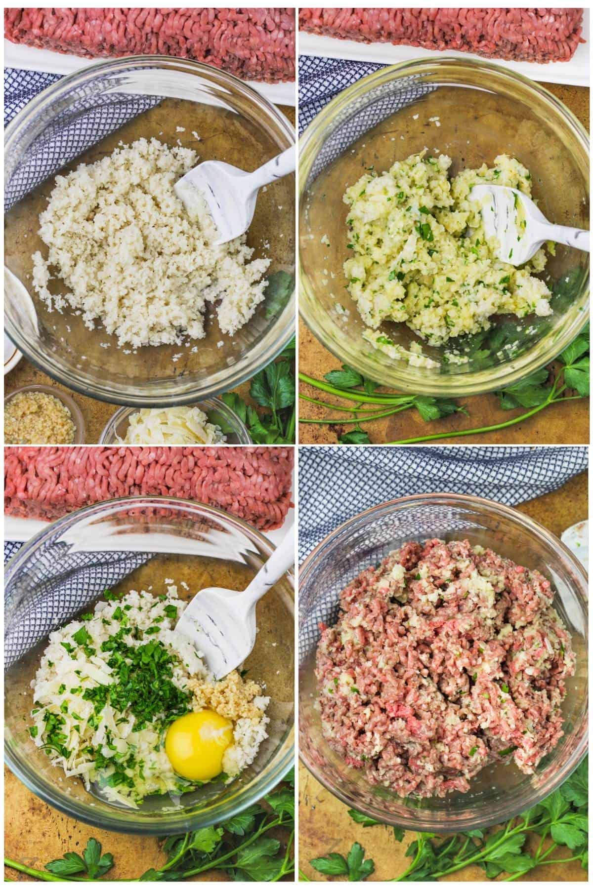 process of adding ingredients together to make Smoked Meatballs