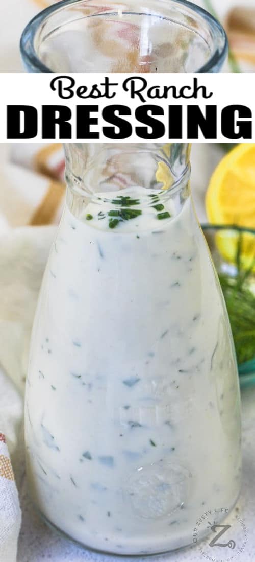 close up of Homemade Ranch Dressing with writing