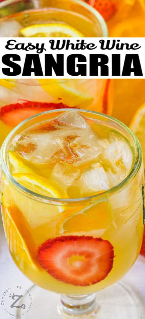 close up of White Wine Sangria with writing
