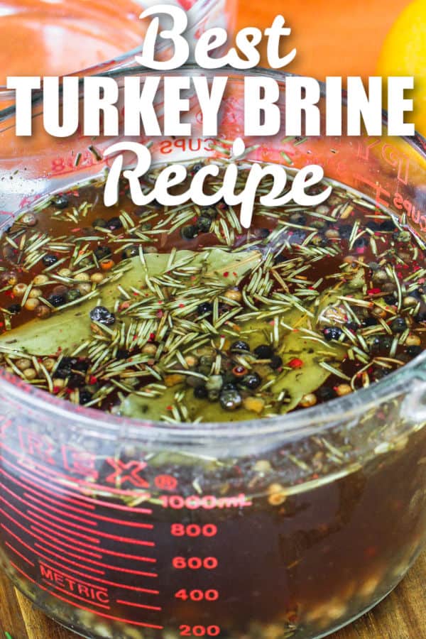close up of Turkey Brine in a cup with writing