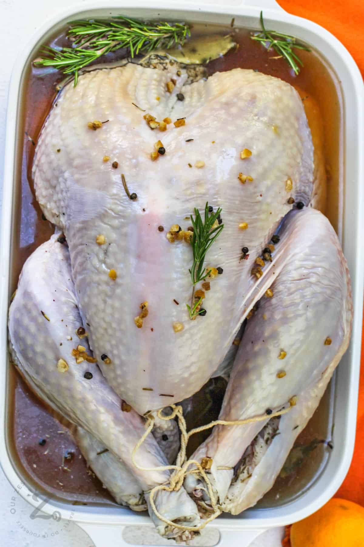 Turkey Brine in a dish with turkey