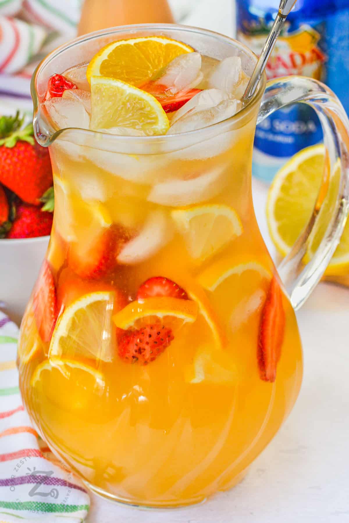 pitcher to White Wine Sangria with ice and fruit