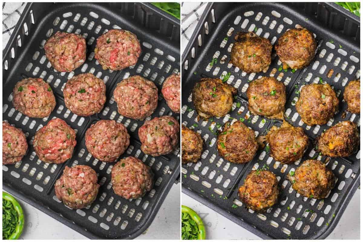before and after of Air Fryer Meatballs