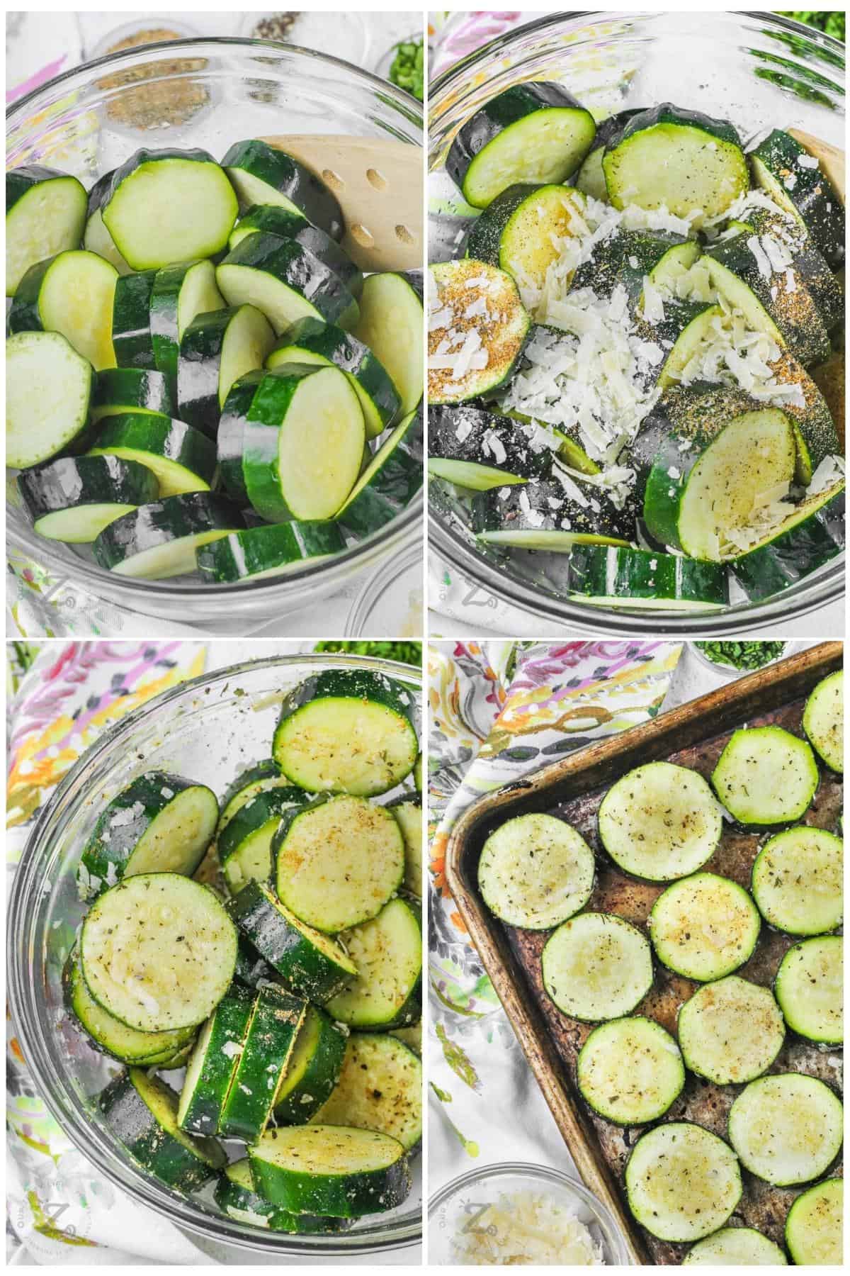 process of adding ingredients together to make Baked Parmesan Zucchini