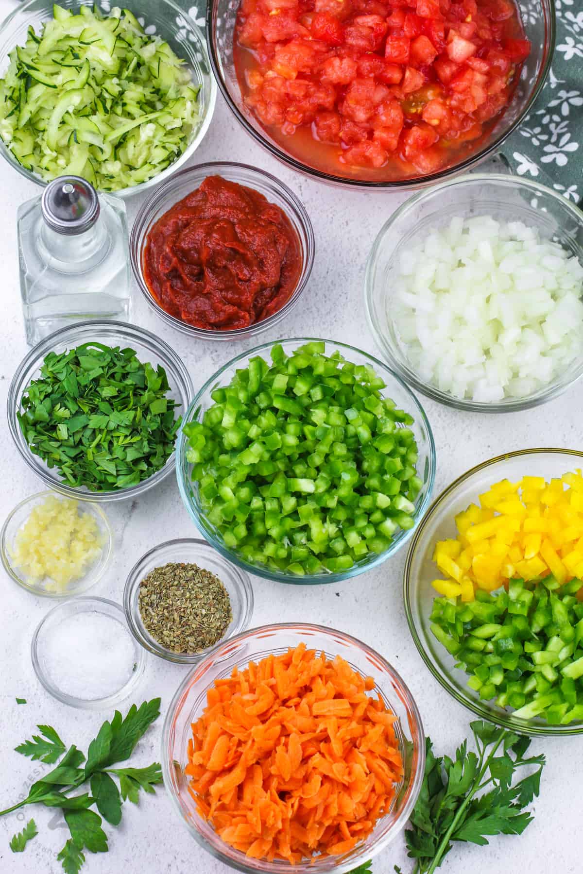 vegetables in bowls to make Garden Salsa