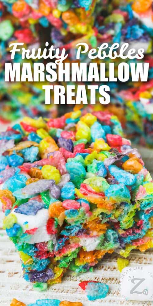 Fruity Pebbles Marshmallow Treats with a title