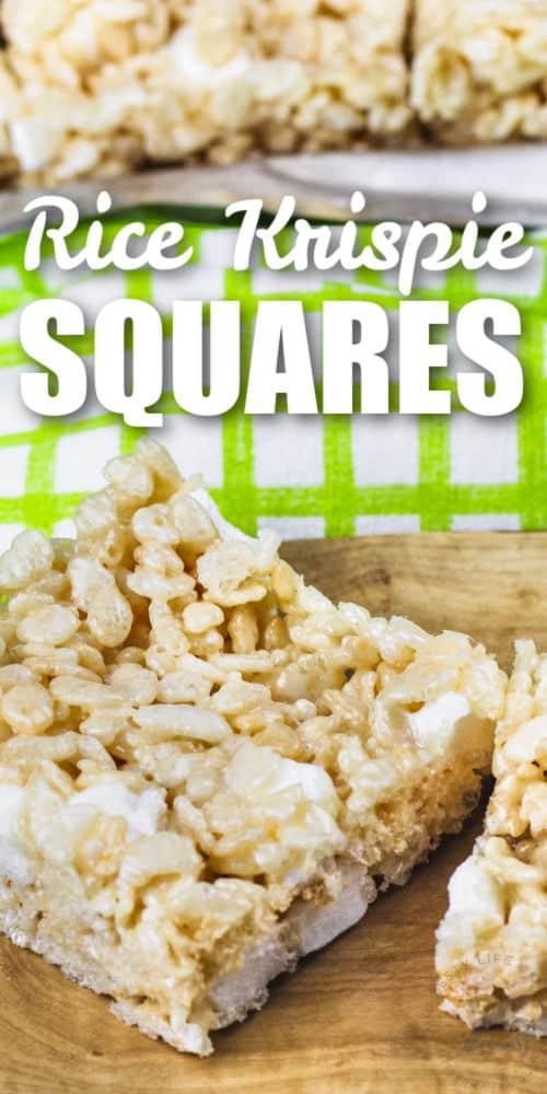 slices of Rice Krispie Squares with a title
