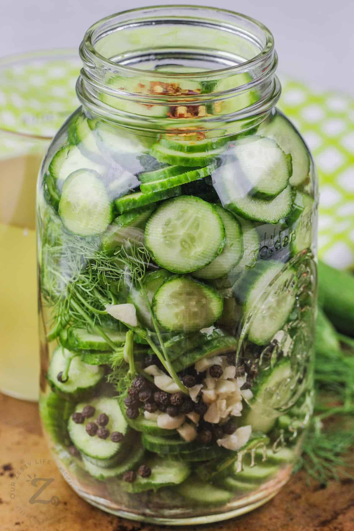 jar of ingredients to make Quick Pickles