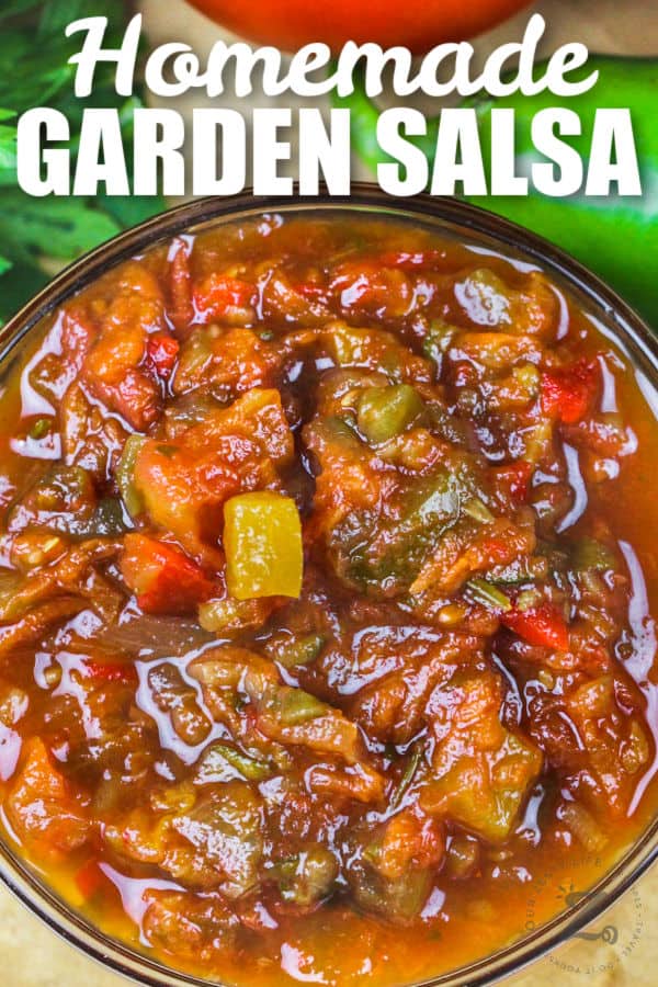 bowl of Garden Salsa with a title