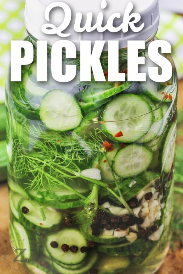 jar of Quick Pickles with a title