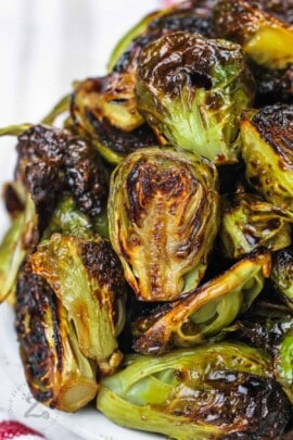 balsamic brussels sprouts piled on top of each other