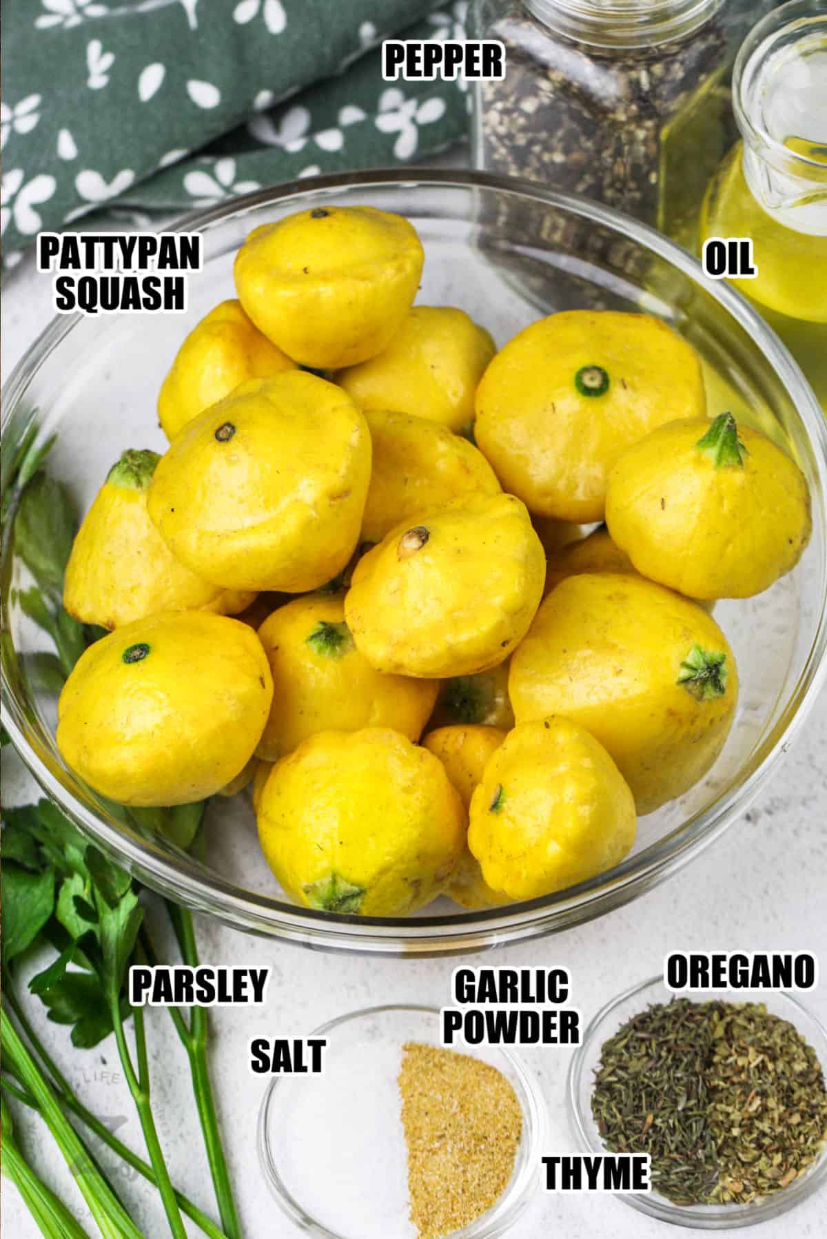 pattypan squash , salt and pepper , oil , and seasonings to make Roasted Pattypan Squash with labels