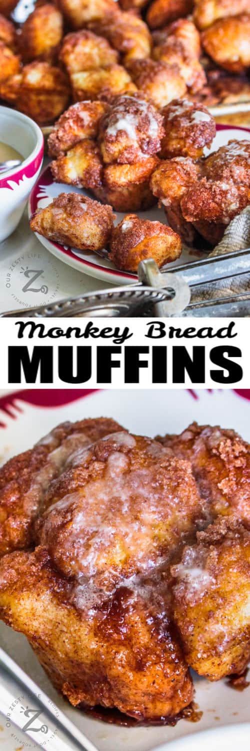 plated Monkey Bread Muffins and close up image with writing