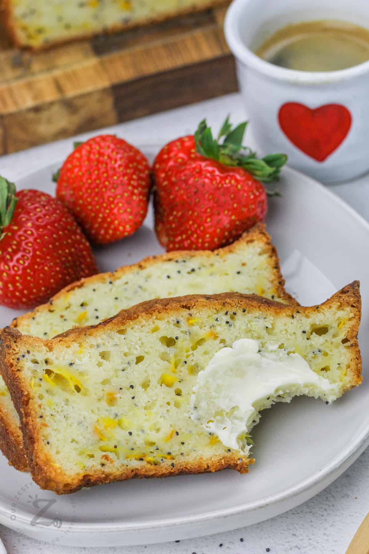 slices of Lemon Zucchini Bread with strawberries