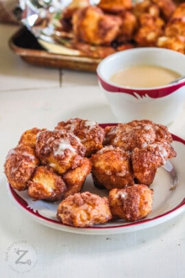 plated Monkey Bread Muffins with sheet pan full in the back