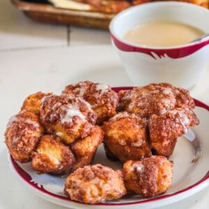 plated Monkey Bread Muffins with sheet pan full in the back