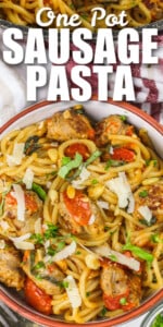 Cheesy One Pot Pasta (With Sausage & Tomato) - Our Zesty Life