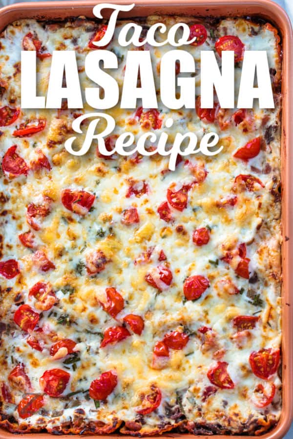 baked Mexican Lasagna in the dish with a title