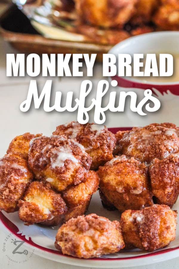 Monkey Bread Muffins cooked on a plate with writing