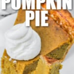 piece of Pumpkin Pie from Fresh Pumpkin on a fork with writing