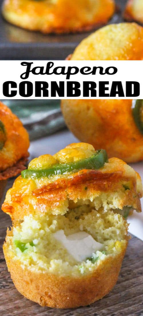 cooked Jalapeno Cornbread Muffins with a title