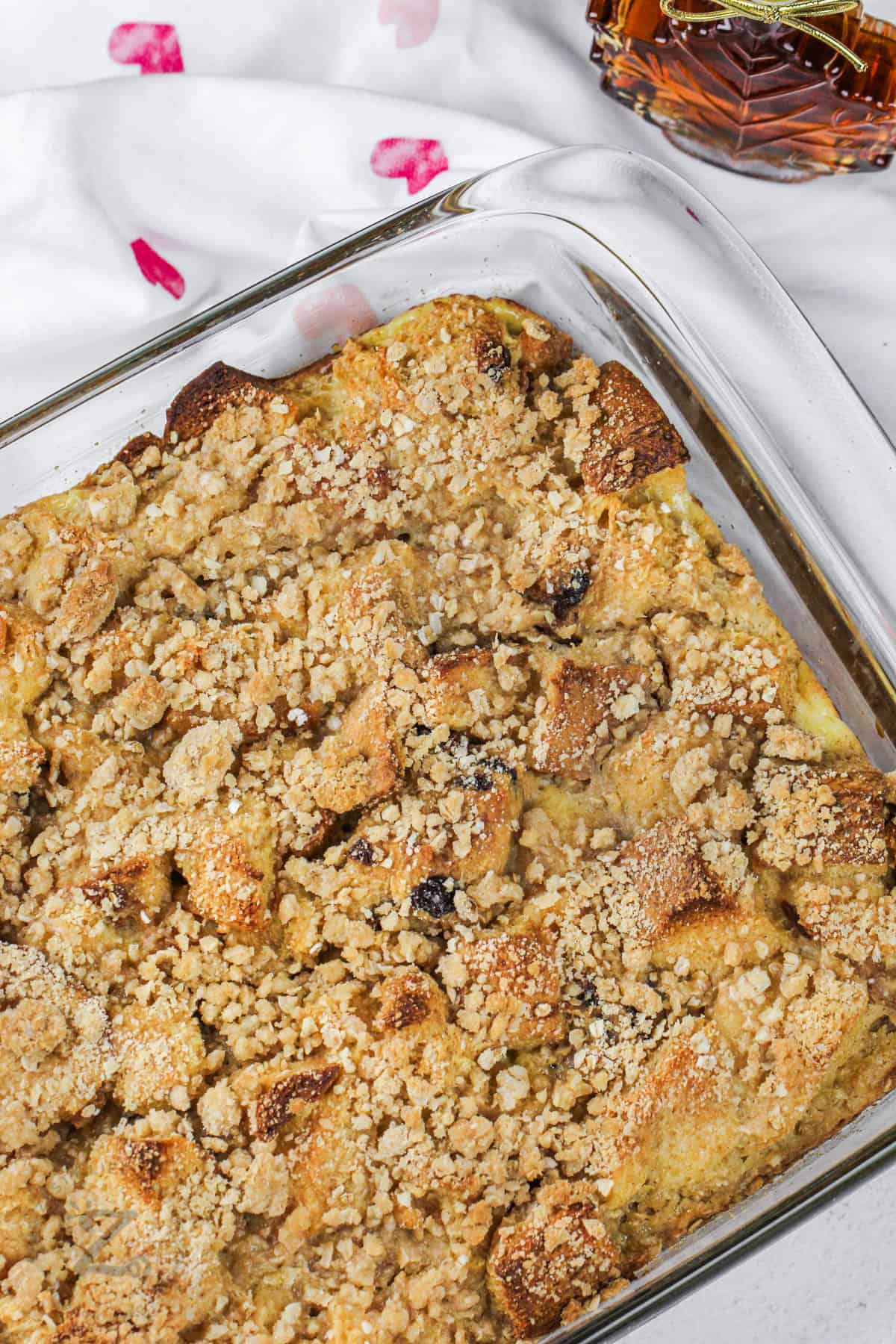cooked Overnight French Toast Casserole in the dish