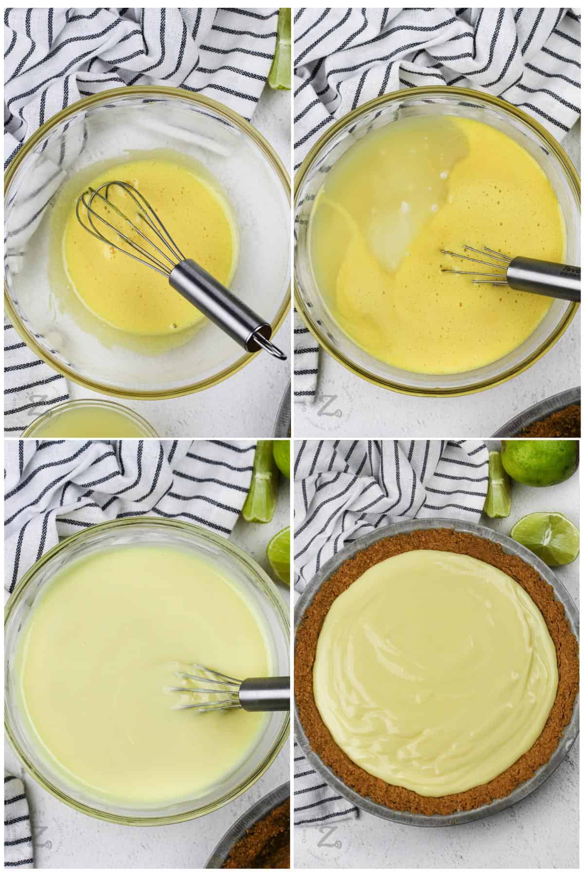 process of making filling and adding to crust to make a Key Lime Pie