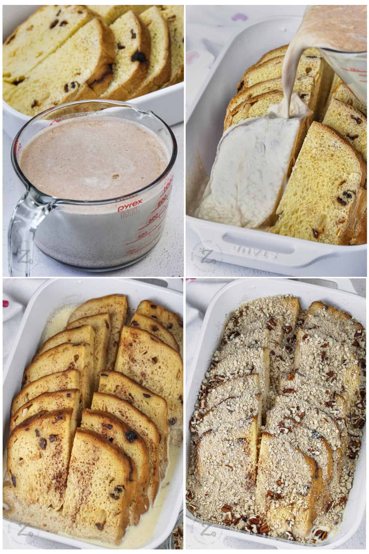 process of adding ingredients together to make Overnight Panettone French Toast