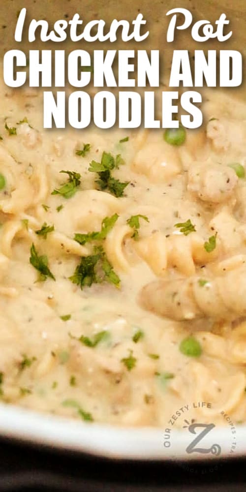 Creamy Instant Pot Chicken And Noodles in the Instant Pot with a title