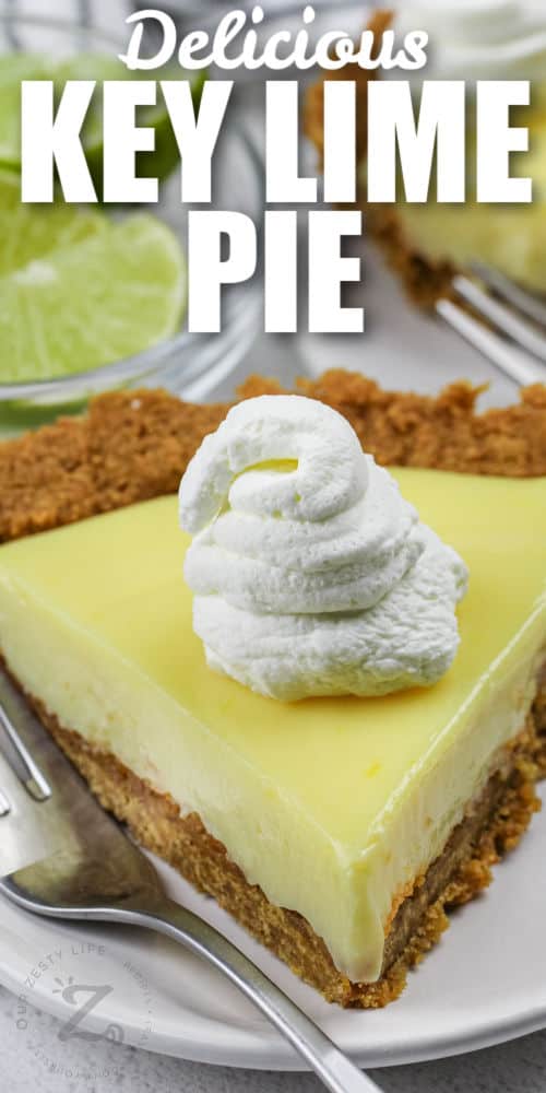 plated Key Lime Pie with a fork and writing