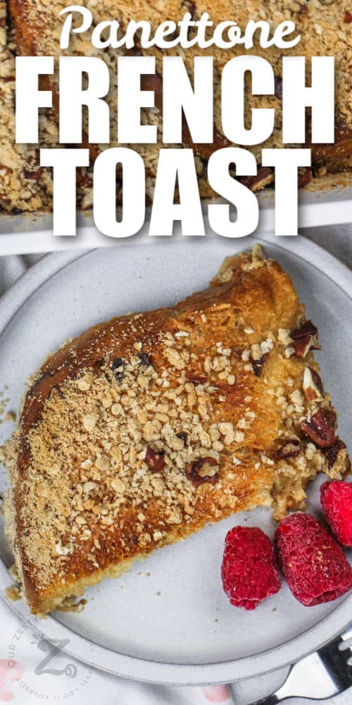 plated Overnight Panettone French Toast with a title