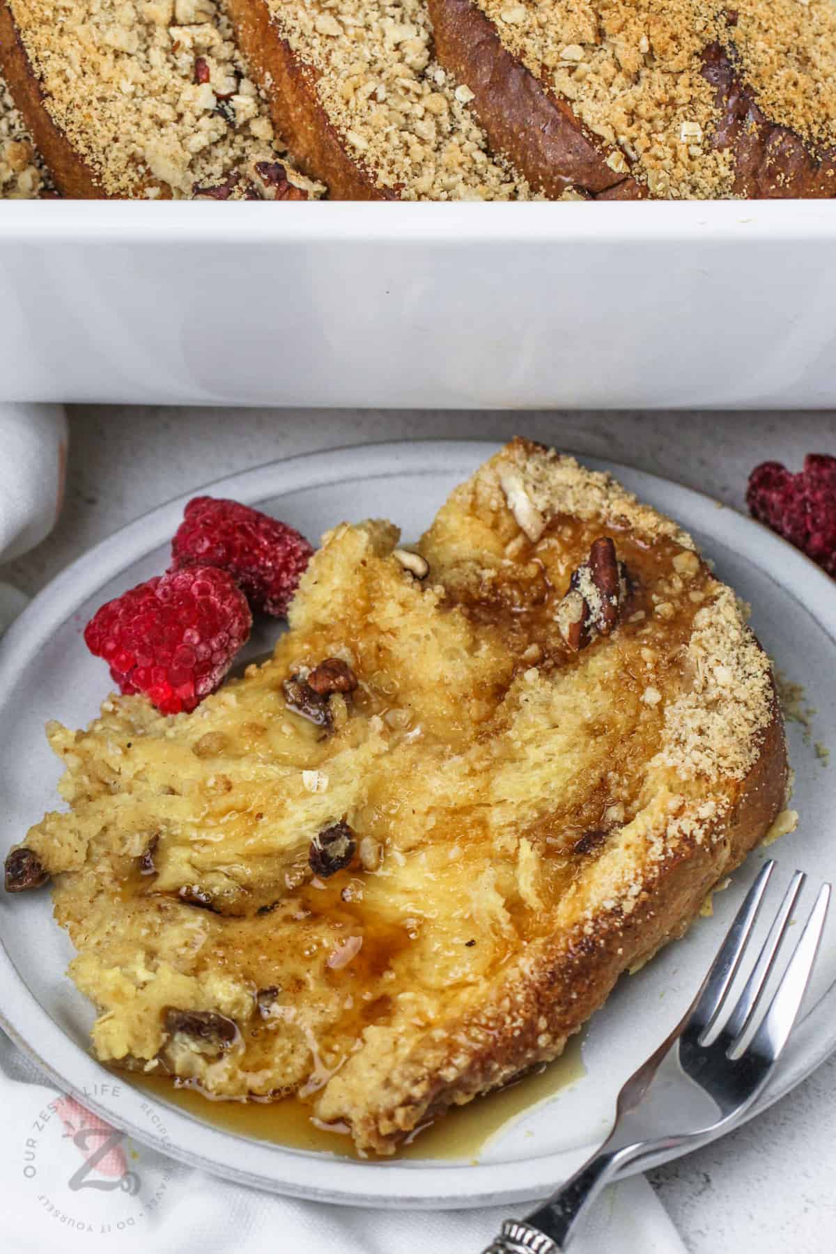Overnight Panettone French Toast slice with syrup