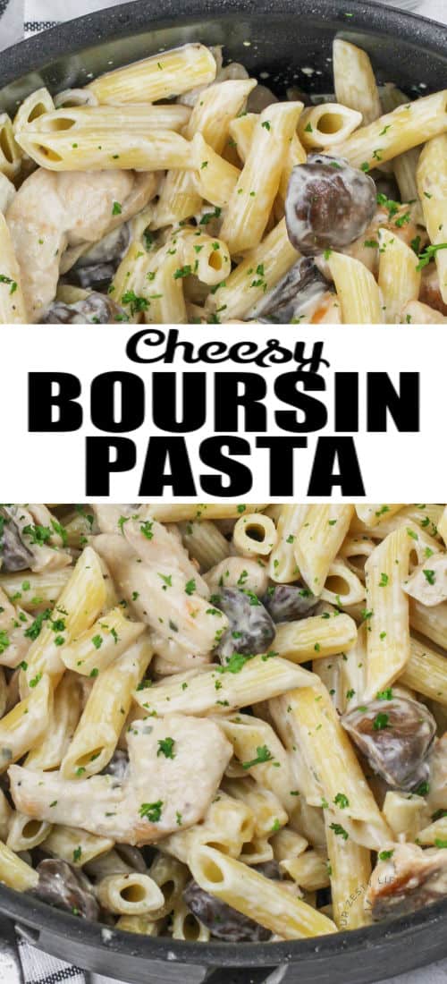 pot of Boursin Cheese Pasta with a title