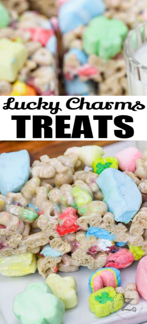 plated Lucky Charms Marshmallow Treats Squares with writing