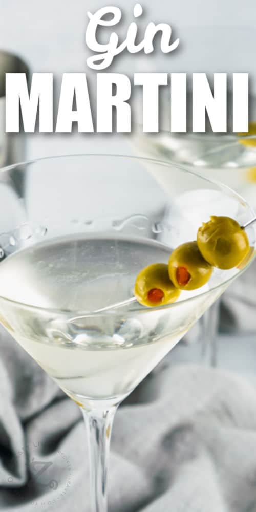close up of a Traditional Gin Martini with writing