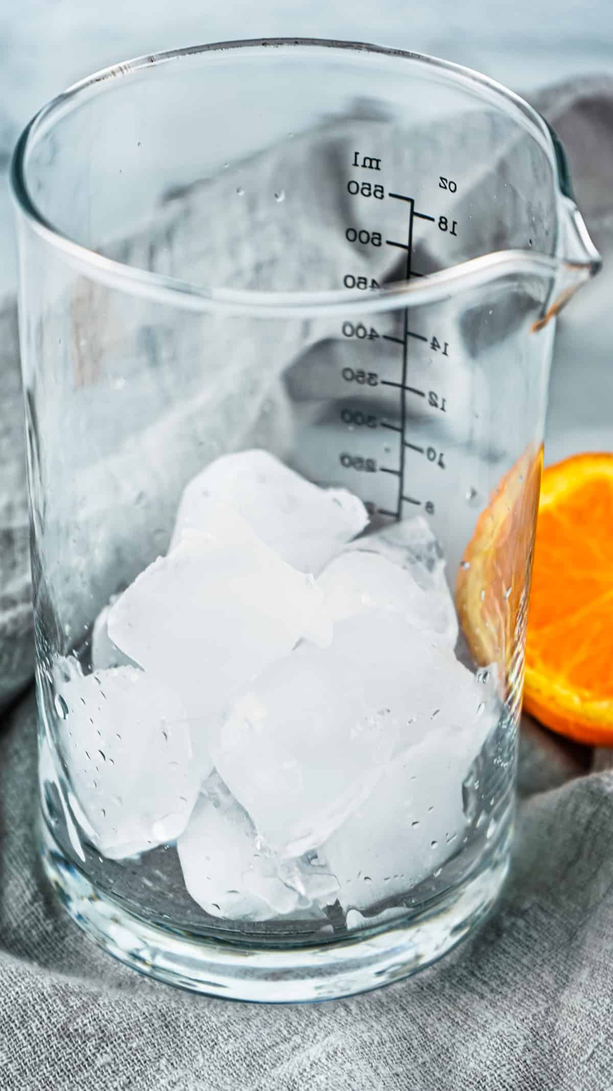 ice in a glass to make Traditional Gin Martini