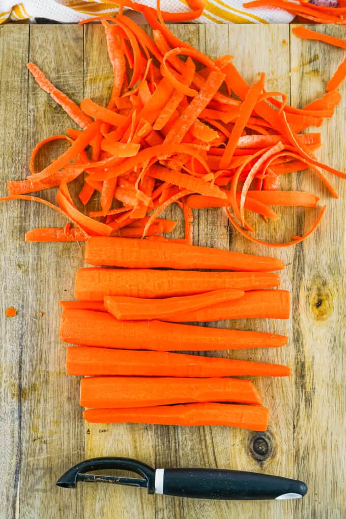 peeling carrots to make Air Fryer Carrots