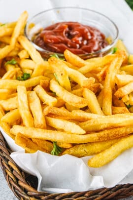 Air Fryer Frozen French Fries with ketchup